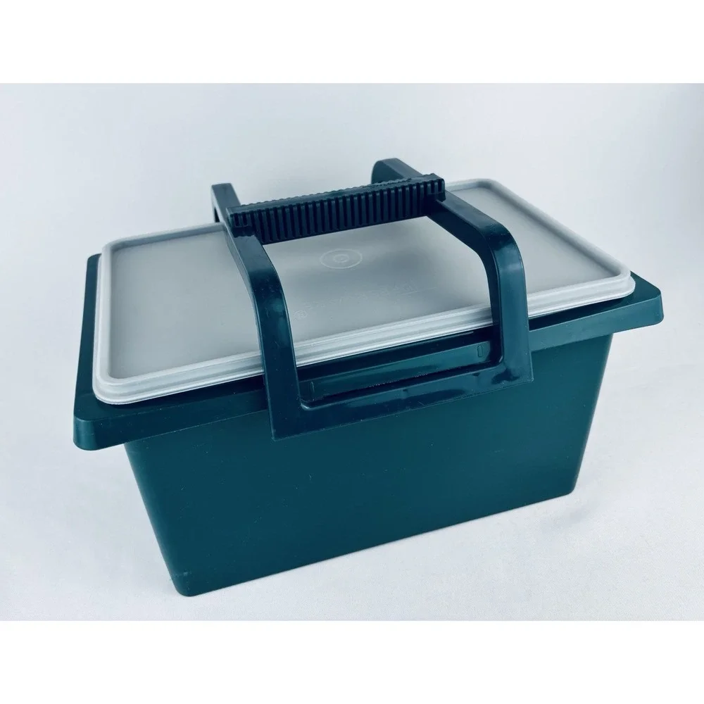 Tupperware Carry All Storage Tote Bin with Handle Green 1431-5 - Picnic Vintage